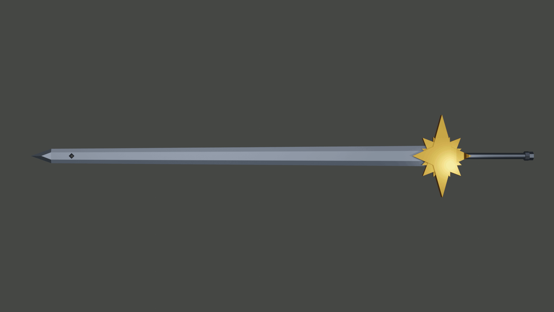 A render of a spinning sword with a crossgard made of four four-pointed stars.